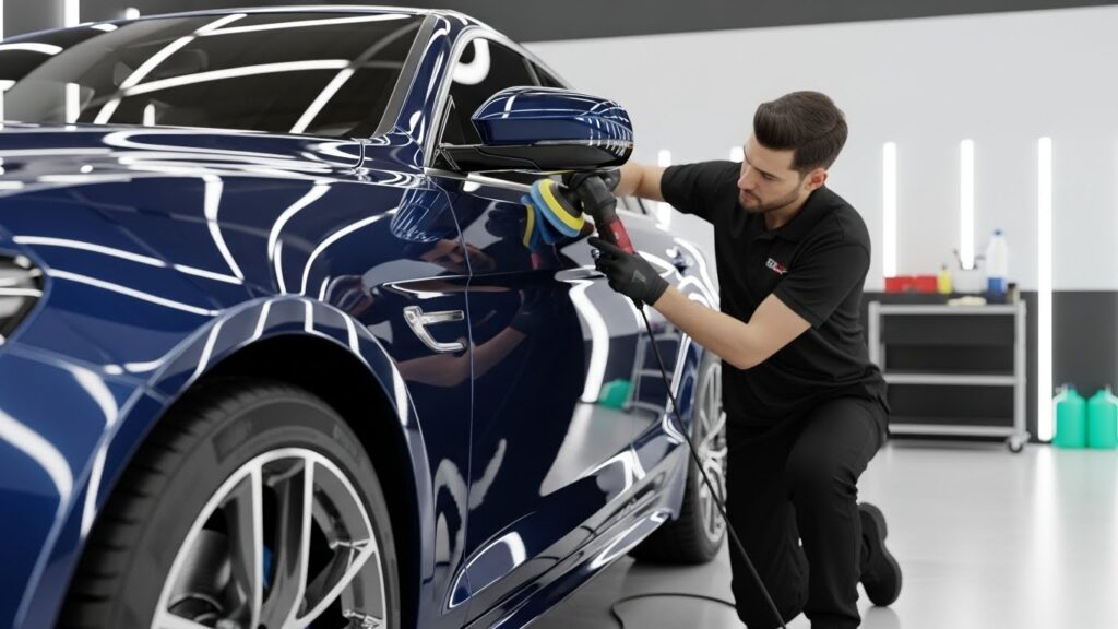 distribuindo produto no carro para dar brilho