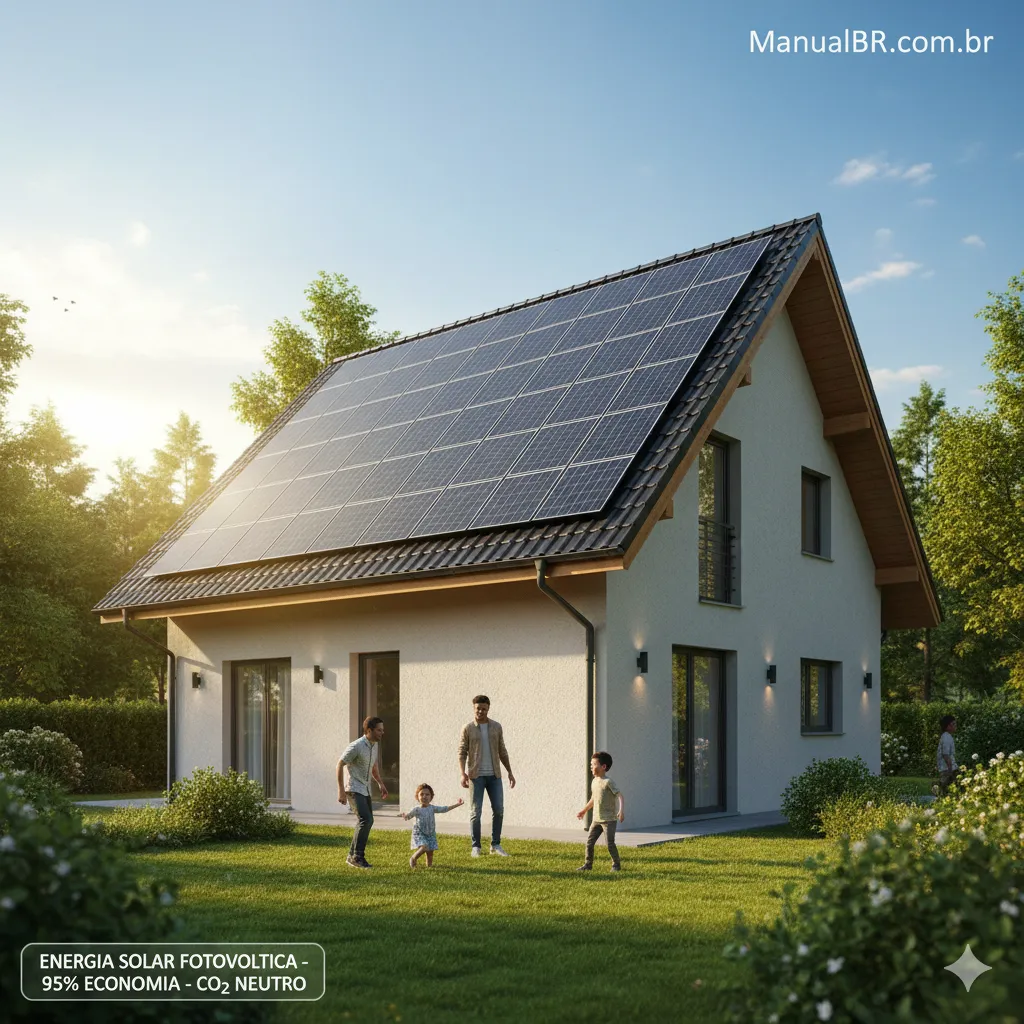 pacas de energia solar em cima de uma casa passando ferro Como Economizar Energia em Casa